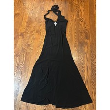 Jessica McClintock Gunne Sax Black Halter Rhinestone Embellished Maxi Dress 9/10