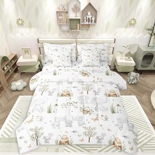 Kids Elephant 7 Piece Comforter Set for Boys Girls Nursery Full Grey Green