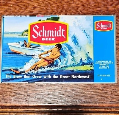 Schmidt Beer Waterski Sports Flat Metal Advertising Sheet Sign Unrolled Can