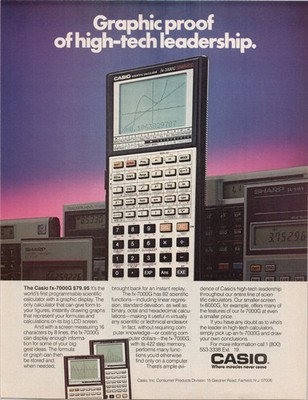 Casio fx-7000G Scientific Calculator Vintage 1986 Print Ad Graphic LCD
