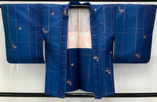 Japanese Vintage Kimono Haori Jacket Silk Blue Traditional Authentic 29 in