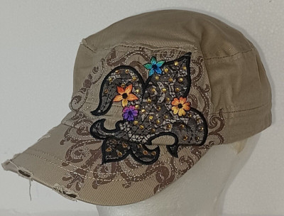Fluer De Lys New Orleans Louisianna Ornate distressed cap Hook and loop fastener