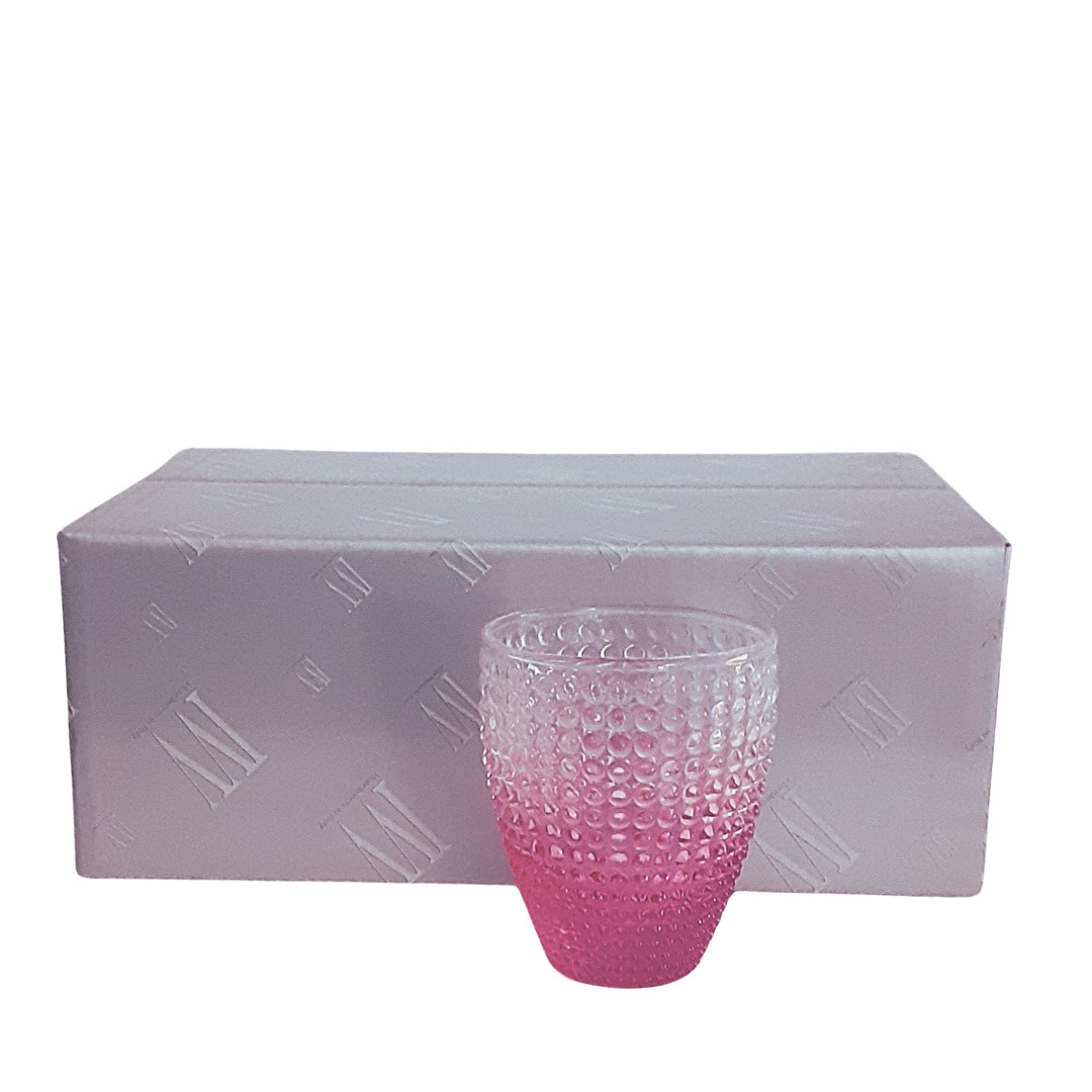 6 Vasos de Colores fucsia, agua, zumo, con diseño en relieve hechos a mano