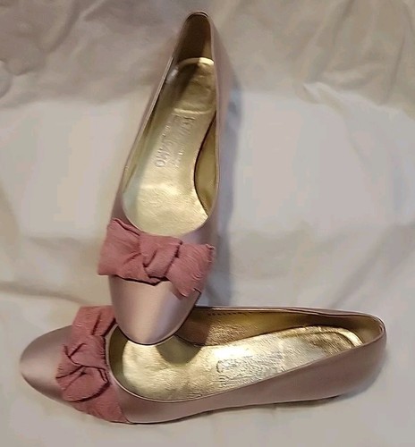 Vintage Salvatore Ferragamo rosa Seide flache Schuhe Gr. 9B Stoff Schleife Leder gefüttert - Bild 5 von 13