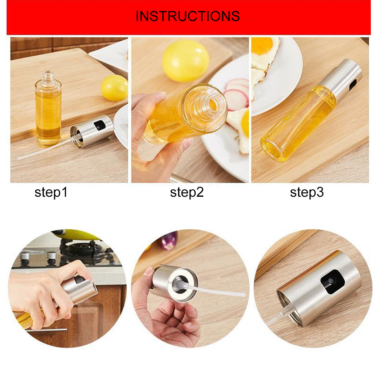 100ML Spray Oil Olive Empty Bottle Glass Vinegar Soy Sauce Dispenser For BBQ