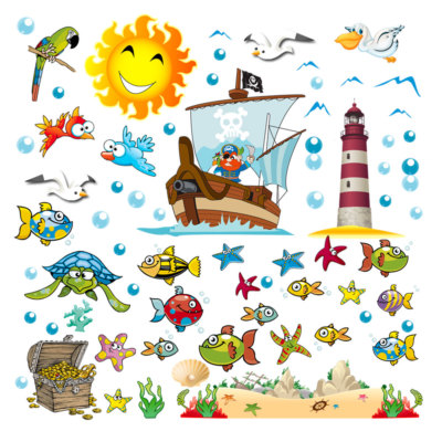 Pirate Ships Chest Seabed Wall Stickers Child Room 60 Stickers