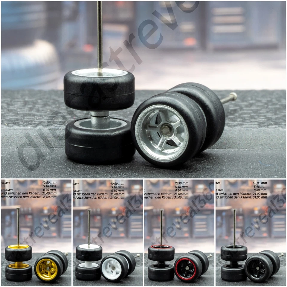 Räder Satz 1/64 Modelle Gummireifen Felgen für Hot Wheels, Matchbox, Majorette - Bild 3 von 4