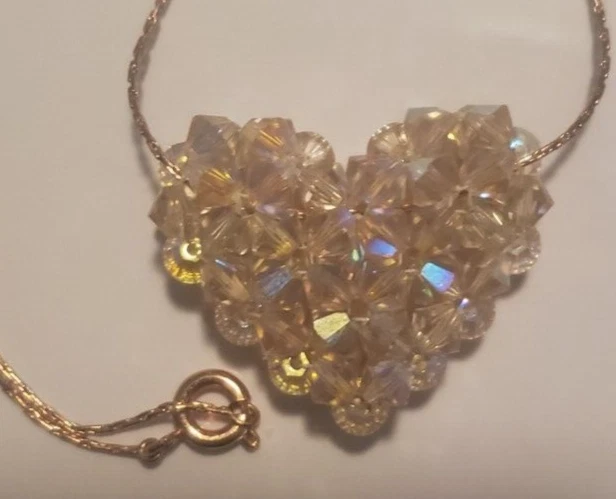 Collar Corazón Hinchado Cristal Swarovski Rosa Cadena Chapada en Oro 14k Hecho a Mano Foto 3 de 4