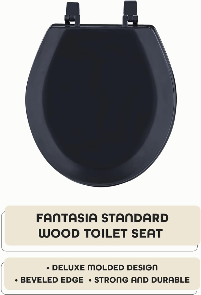 Standard Wood Toilet Seat, Black 17 Inch Fits All Standard Size