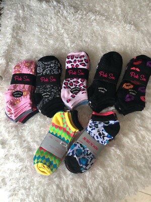 pink sox value pack 6 pair shoe size 4/10 color full ladies low cut ankle socks 