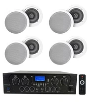 Rockville RPA40BT 4-Room Home Audio Kit Receiver+(8) 8" White Ceiling Speakers