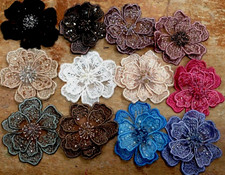 embroidered applique hand sewn layered flower 3.5" glass beads 1pc