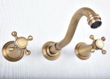 Wall Mounted 3 Hole Antique Brass Kitchen Faucet Bathroom Sink Mixer Tap 2sf513