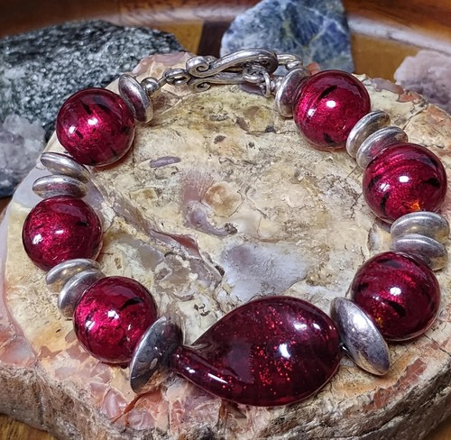 Ruby Red Murano Glass Chunky Beaded Bracelet