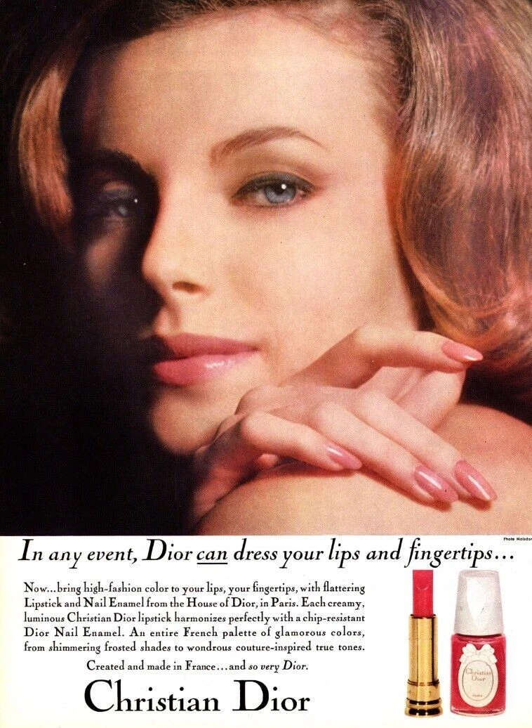 1966 ANNONCE IMPRIMÉE EN ÉMAIL ROUGE À LÈVRES CHRÉTIEN DIOR, ANNONCE IMPRIMÉE MAQUILLAGE VINTAGE