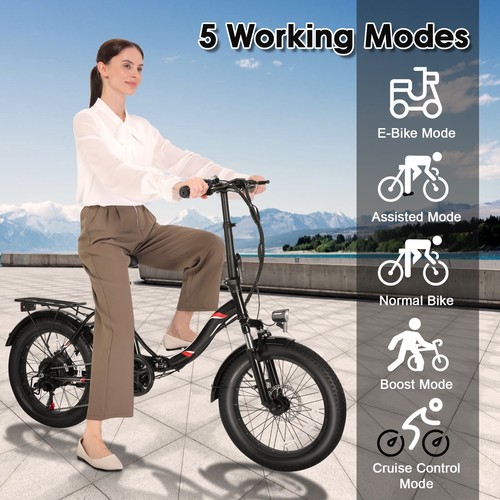 20" Folding Electric Bike, 500W Fat Tire Bicycle Commuter Ebike Cruise Control@ - Picture 9 of 14