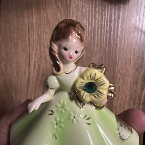 Vintage Joseph Originals Japan May Figurine Girl Emerald Ceramic - Picture 5 of 6