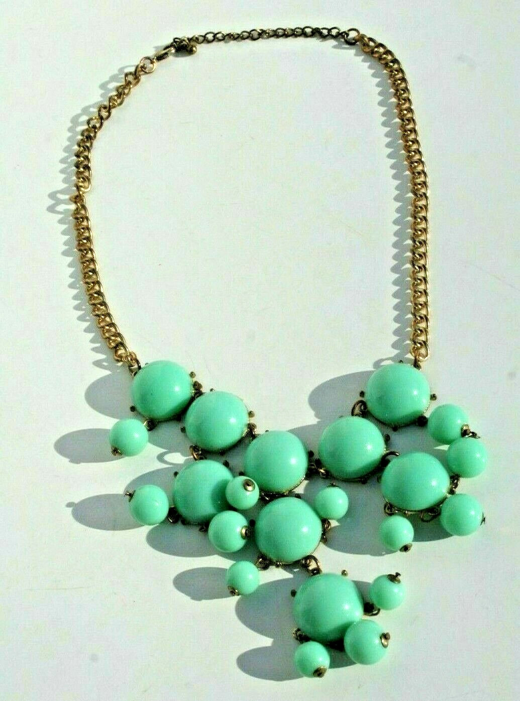 Vtg Necklace Faux Turquoise Cabochon Chandelier Statement Chunky 19"