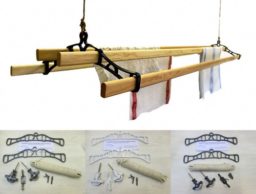 4 LATH Victorian kitchen ceiling pulley Clothes horse airer dryer rack ...
