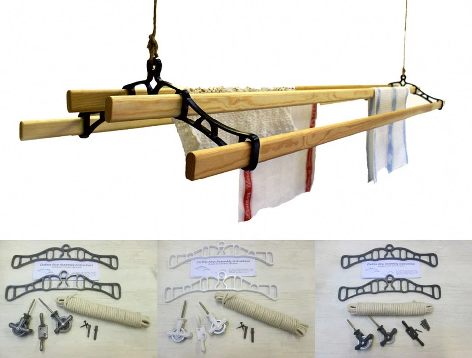 IRONMONGERYWORLD Polea de techo de cocina victoriana de 4 listones ropa caballo aireador secadora estante lavandería