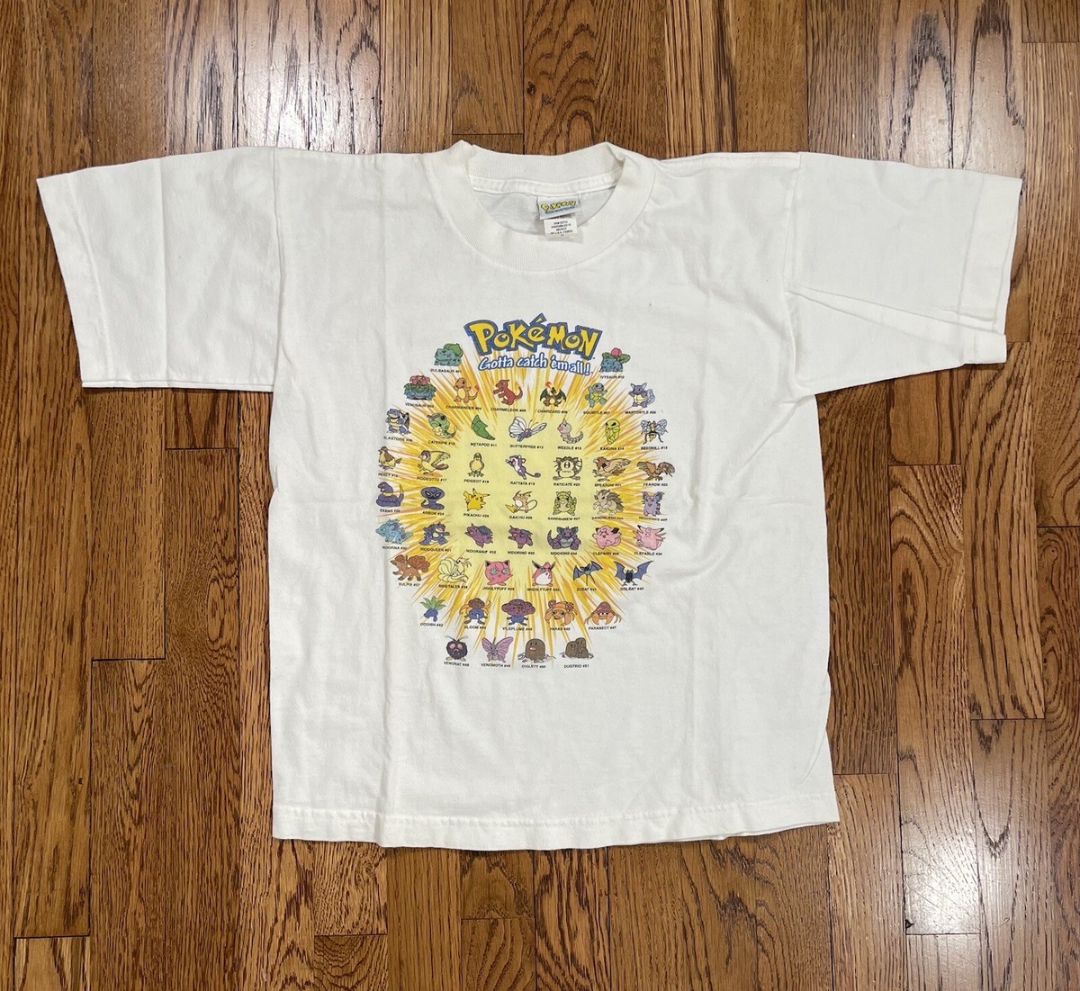 Vintage 90s Kids Pokémon T Shirt Pokédex #1-51 White Kids M