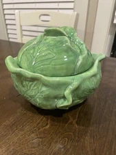 Vtg 1950's Holland Mold Green Lettuce/Cabbage-Shaped Covered Bowl/Tureen W/Lid