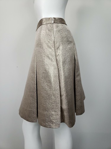 KATE SPADE Beige Gold Metallic Pleated A-Line Skirt sz 2 - Picture 2 of 6