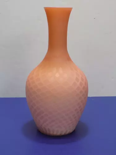 Orange to Pink Hombre' Diamond Quilted 7-1/2" Vase Cased White Inside  **