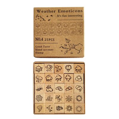 25 Pcs Small Weather Wooden Rubber Stamps Mini Weather Decorative Wooden Stam...