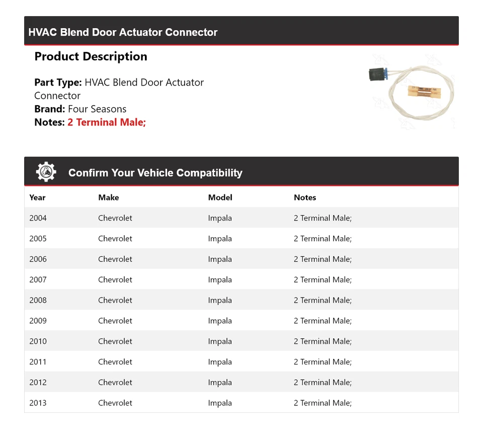 Conector actuador puerta mezcla HVAC Chevrolet Impala 2004-2013 4 estaciones 2005 Foto 2 de 4