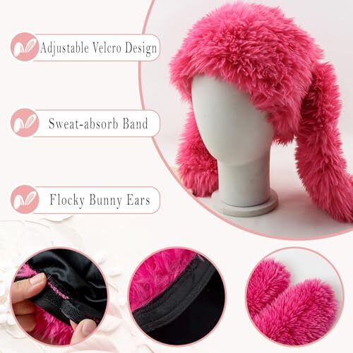 Y2K Fuzzy Bunny Hat for Women Cute Plush Beanie with Bunny