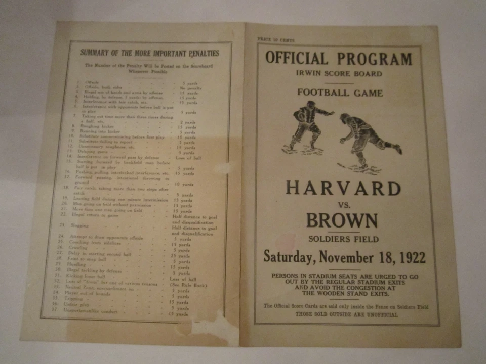 1922 HARVARD VS BROWN COLLEGE FOOTBALL OFFICIAL PROGRAM SCORE CARD - TUB A - Image 3 of 3