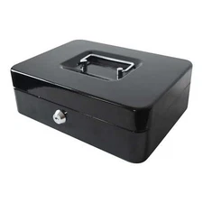 10 inch Metal Cash Box with Money Tray and Key Lock, Black, YFC-25