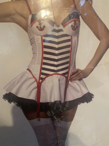 New Mystery House Anchors Away Sexy Sailor Costume Adult Size Large Navy & White - Picture 2 of 5