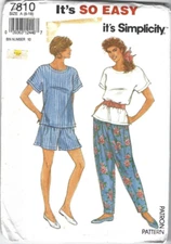 Simplicity Pattern 7810, Loose Fitting Top, Pants, Shorts, Size 6 - 18 Uncut FF