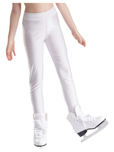 Girls Kids High Waist Sparkly Rhinestones Figure Skating Athletic Dance Pants - Picture 28 of 70