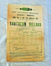 VINTAGE HANDBIL UK BRITISH RAILWAYS  EXCURSION TO SOUTHERN IRELAND ROSSLARE 1953