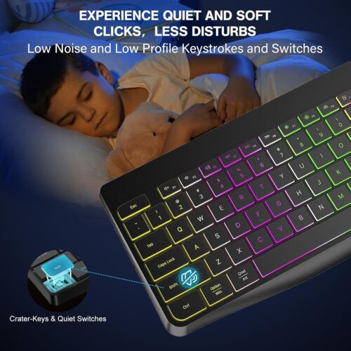 Combo Teclado Inalámbrico y Ratón RGB, Retroiluminado Recargable, Ergonómico para PC - Imagen 3 de 9