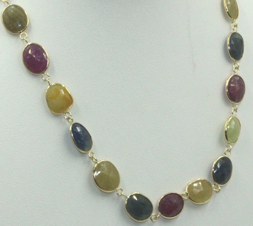 Slice Double Sided Sapphire Necklace with 14k Yellow Gold Lobster Lock - 第 2/4 張圖片