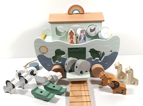 Joyreal Wooden Noah's Ark Toy for 1-5 Year Old Educational Toy Christian Toys