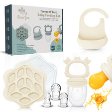 Minie Joo Baby Fruit Feeder Set, Bib  Breastmilk Popsicle Molds for Teething