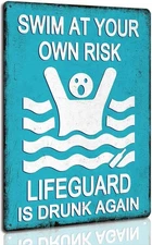 Swim At Your Own Risk Pool Tin Metal Signs Funny Warning Safety Plaque for Swimm