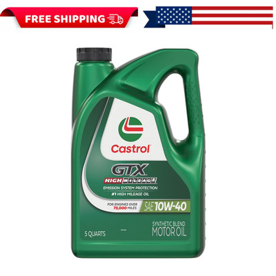 Castrol GTX High Mileage 10W-40 Synthetic Blend Motor Oil, 5 Quarts