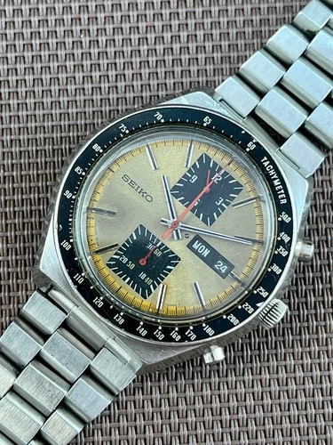 SEIKO 6138-0031 Automatic Chronograph Watch Men's KAKUME Beige Dial 21J  Vintage