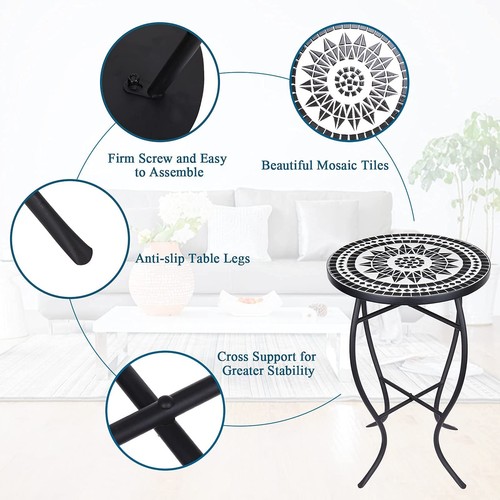 Mosaic Patio Side Table Outdoor Accent Table Bistro Coffee Table Plant Stand ... - Picture 5 of 7