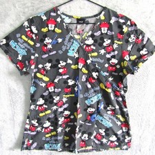 Disney Mickey Mouse Mock Wrap Scrub Top Charcoal Gray Medical Nursing Small