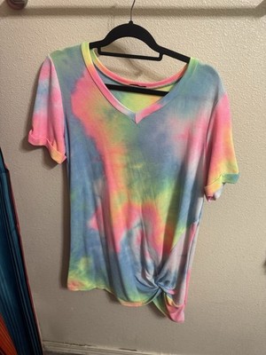 Jodifl Tie Dye T Shirt Dress Womens M Multicolor V Neck Twist Front Summer   