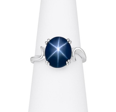 Blue Star Sapphire Ring 925 Sterling Silver, 6 Rays Star Sapphire Ring