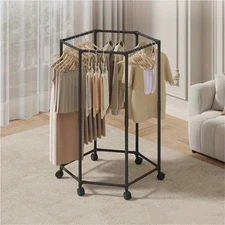 Hexagonal Rotating Mobile Clothes Drying Rack,Sturdy Metal Freestanding Laundry