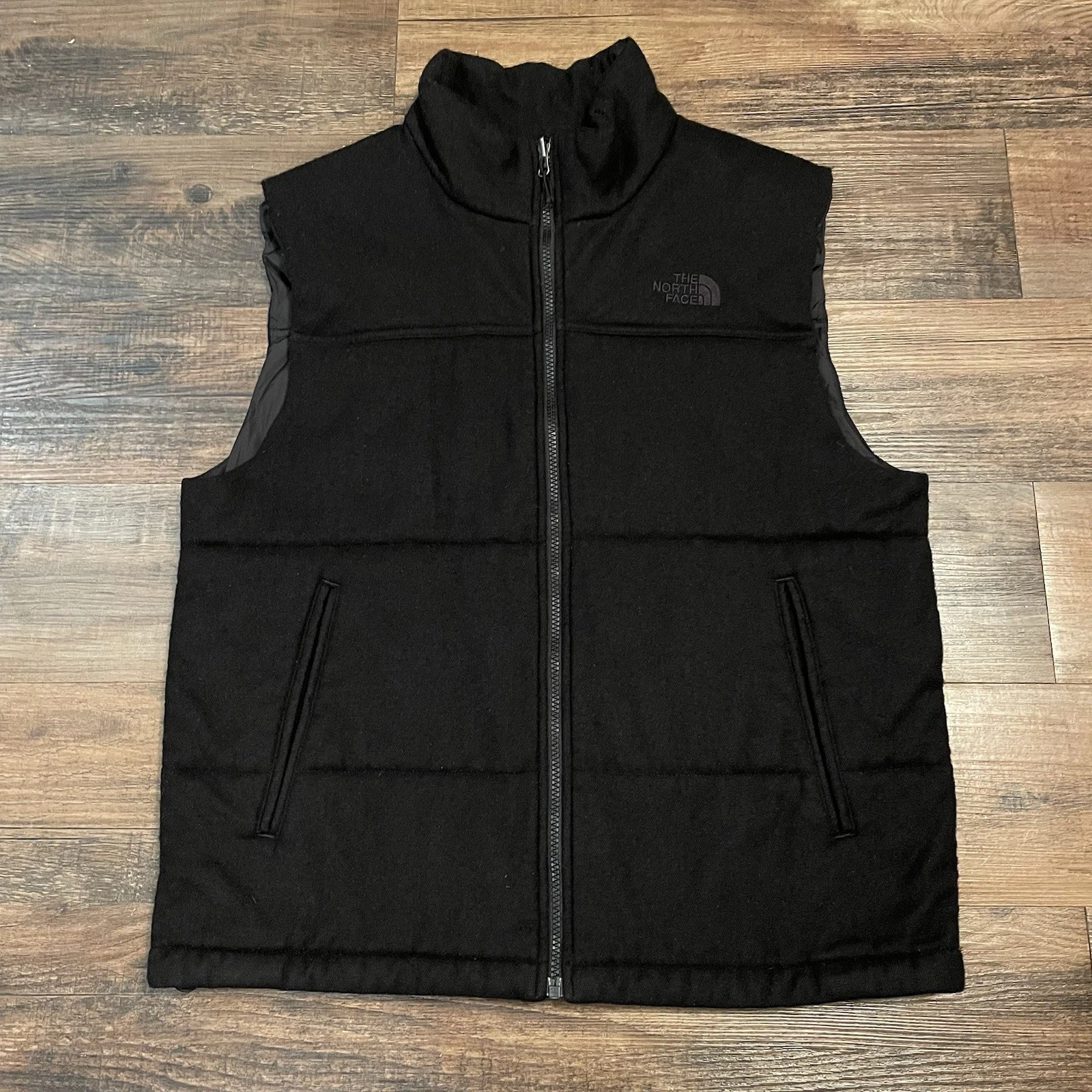 The North Face Wool Blend Puffer Vest Mens Large Black Full Zip Insulated A9U7